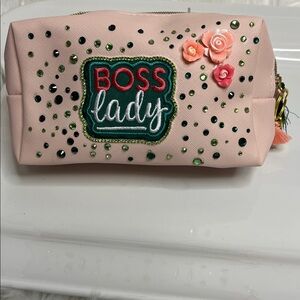 Pink & Green Boss Lady Crystal Makeup Bag